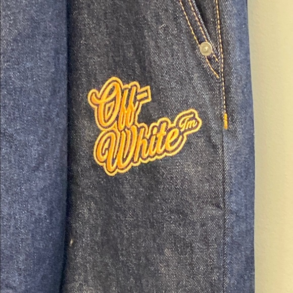 NWT & SOLD OUT Off-White '90s Logo Baggy Denim Jeans in Raw Blue Gold 36W x 36L - Picture 4 of 12